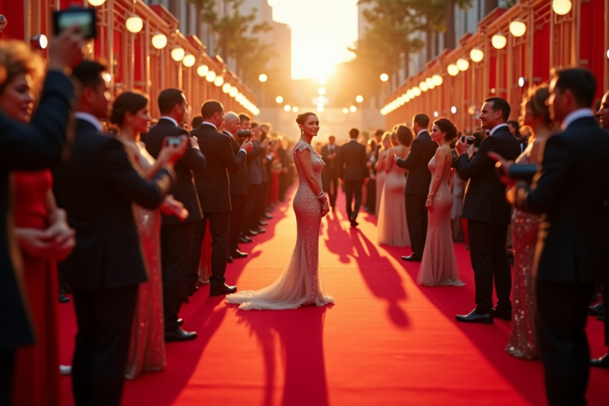 Cérémonie de luxe avec célébrités en robes élégantes