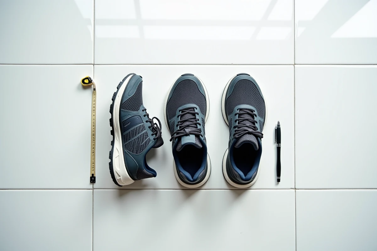 Comparaison de deux chaussures dont une avec une semelle surdimensionnée posées sur un sol carrelé blanc