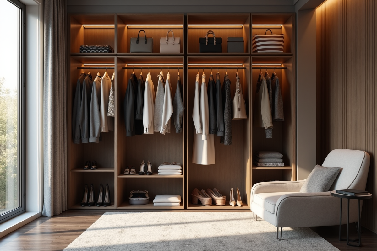 Dressing moderne avec vêtements et accessoires haut de gamme