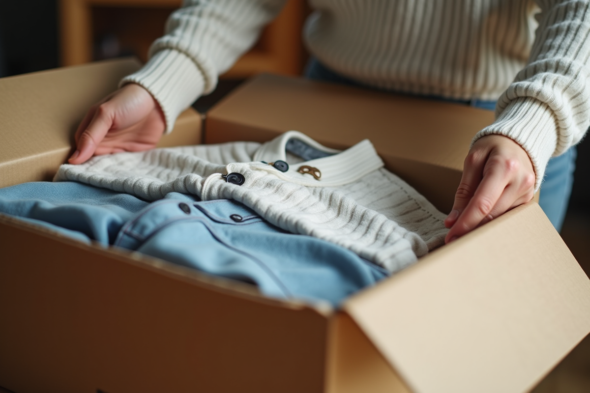 Personne emballant des vêtements mode pour envoi