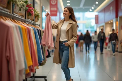 Femme élégante dans un centre commercial en shopping
