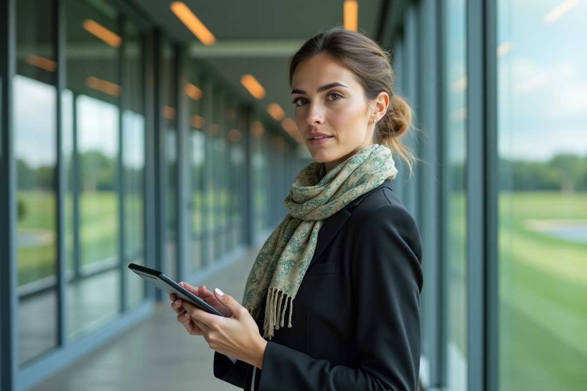 Jeune femme professionnelle avec tablette dans un bureau moderne