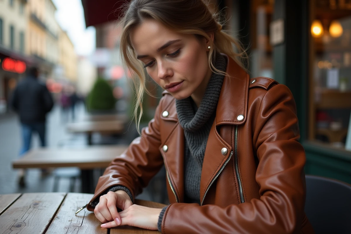 Femme inspectant la fermeture éclair d