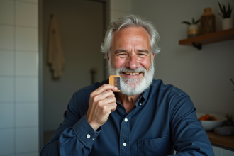 Homme de 50 ans avec barbe poivre et sel en soin visage