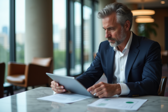 Homme d'affaires en costume dans un salon élégant