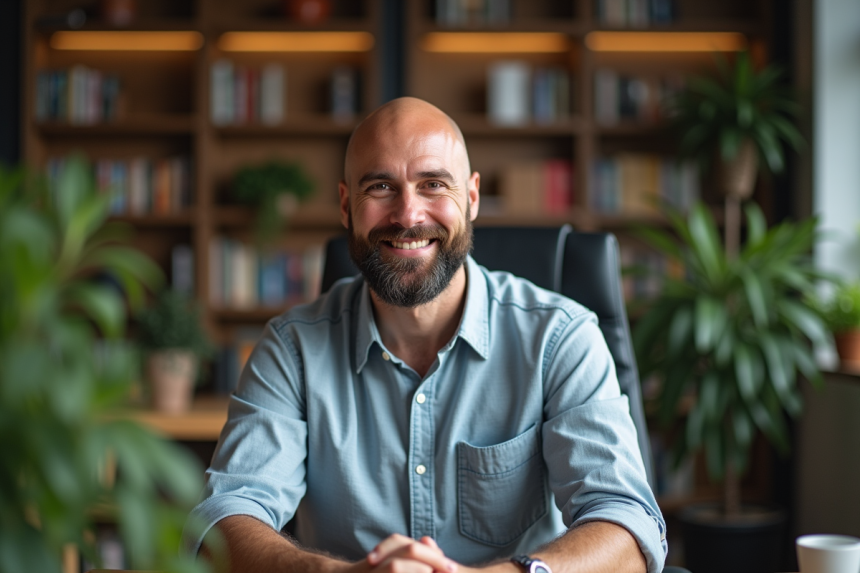 Homme d'âge moyen au visage confiant et sourire naturel