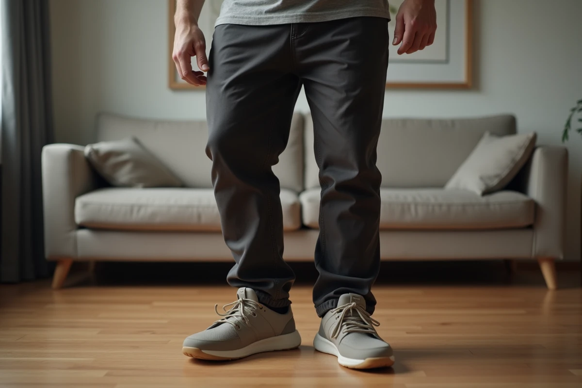 Homme debout avec une chaussure à semelle trop grande causant un mauvais maintien du pied
